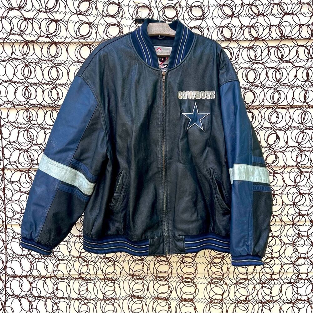 90s Y2K 58 Sports Dallas Cowboys Leather Bomber Jacket Coat NFL XL